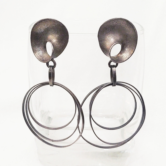 Outstanding Uno A Erra Mid-Century Modern Oversized Sterling Silver Earrings - Picture 3 of 6
